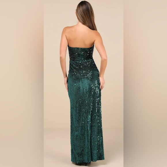Lulu's Memorable Sparkle Emerald Green Velvet Sequin Maxi Dress 💚 - Picture 2 of 8